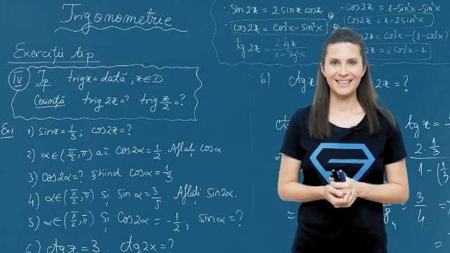 Ip: Trig x = data, x∈D, Cerinta: Trig 2x=?, Trig x/2=?